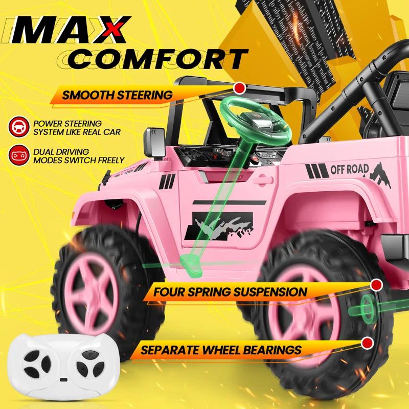 Ancheer 24V 4WD//2WD Ride On Jeep Truck,2 Seater Kids UTV With 4X200w Powerful Engine,Remote Control,Bluetooth,20 Wide Seat,Vehicles for Kids Toddlers