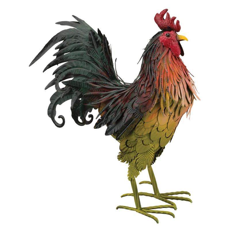 Hand-Painted Metal Rooster Statue for Outdoor Decor