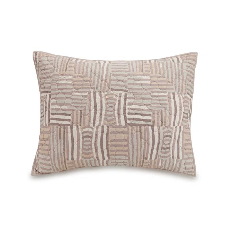 Jungalow Abrazo 100% Cotton Reversible Quilt Set – Beige Geometric Print, Modern Global Bedding