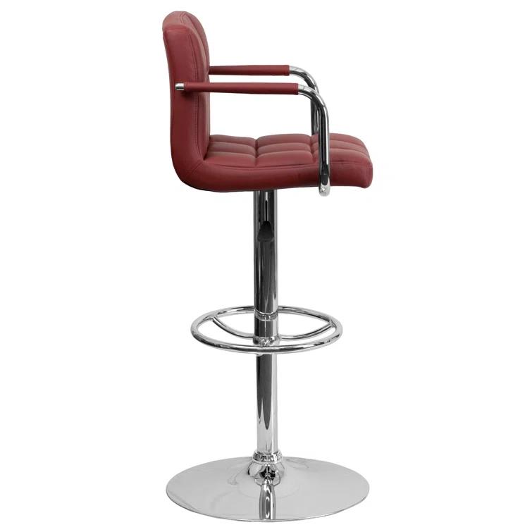 Flash Furniture Contemporary Quilted Vinyl Adjustable Height Barstool with Arms and Chrome Base
