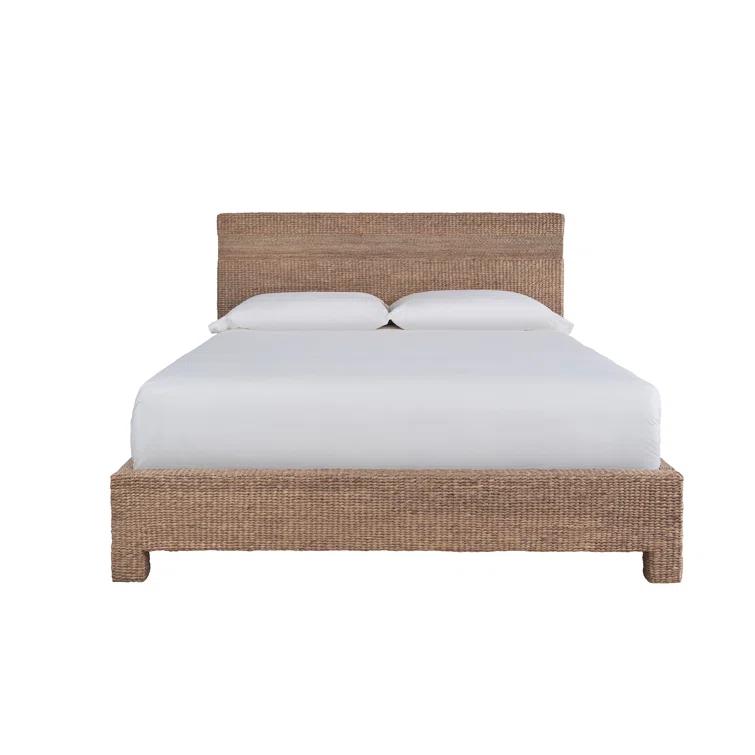 Queen Natural Woven Hyacinth Wood Frame Bed with Headboard