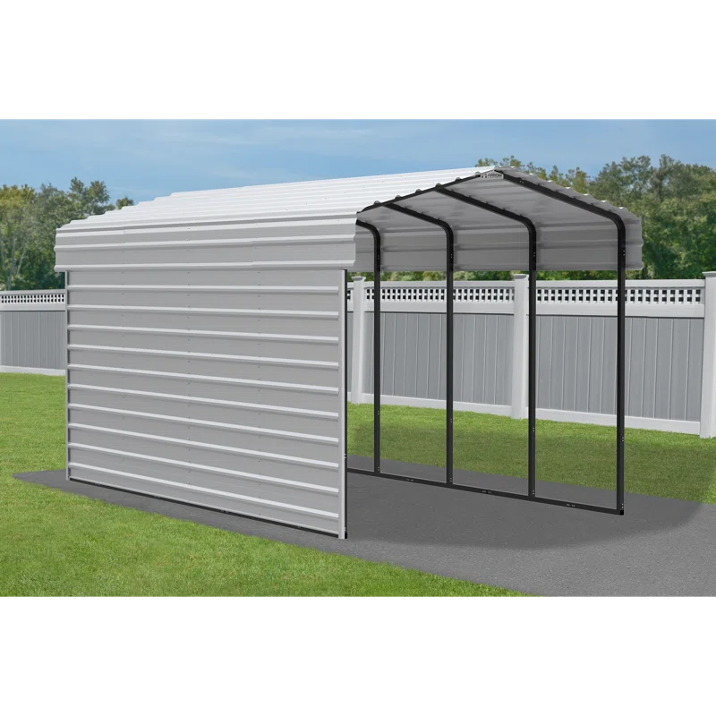 Arrow Arrow Steel Carport with 1 Side Wall Kit, 10x20x09