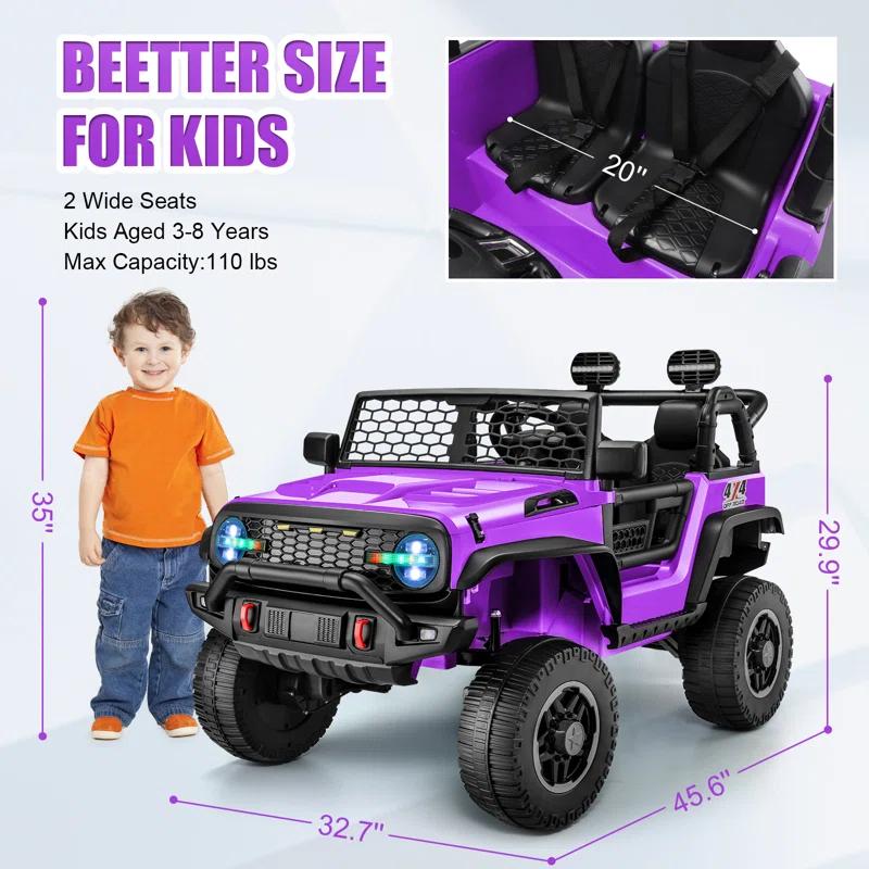 Homdox 24 Volt 2 Seater All-terrain Vehicles Electric Toys Car For Kids With Remote Control, 4X100W Motor, Led Lights, Music, Bluetooth