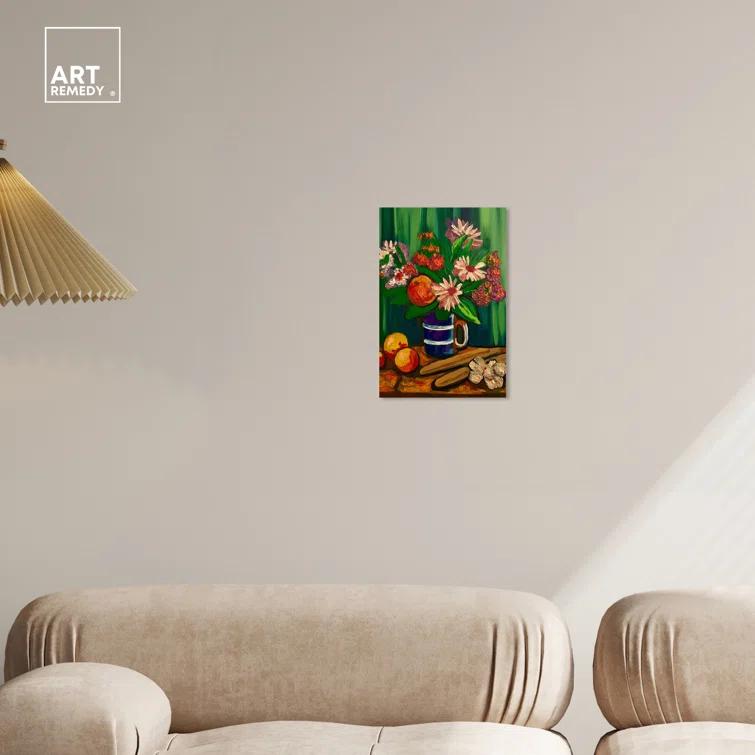 Art Remedy Floral Vase and Fruits