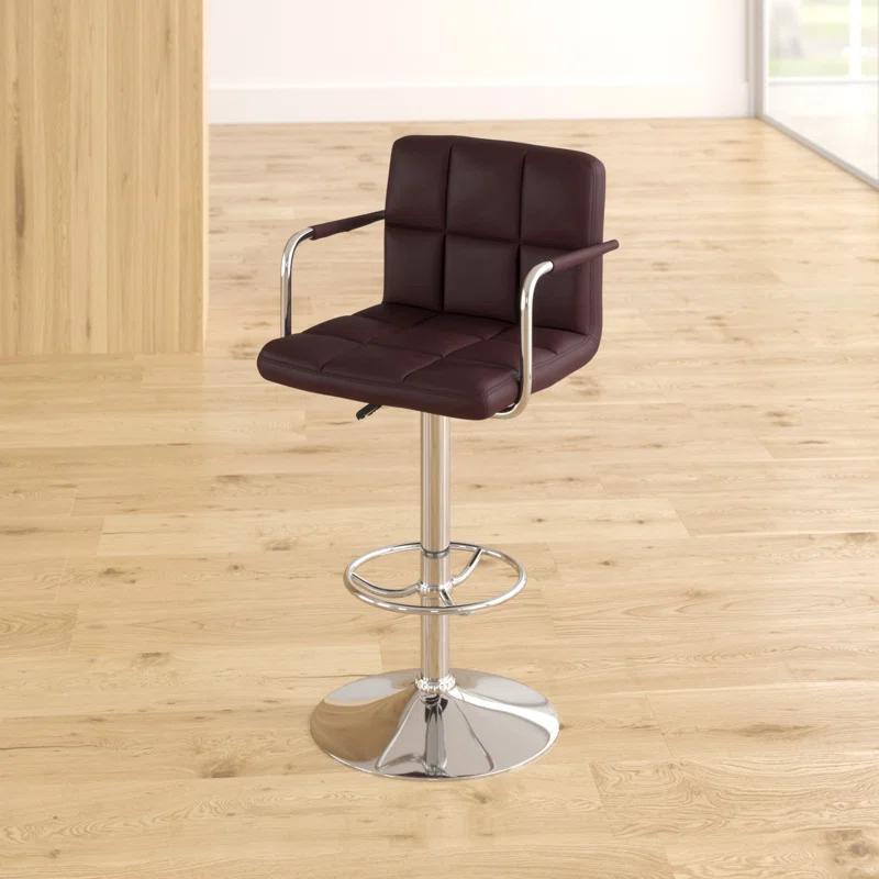 Flash Furniture Contemporary Quilted Vinyl Adjustable Height Barstool with Arms and Chrome Base