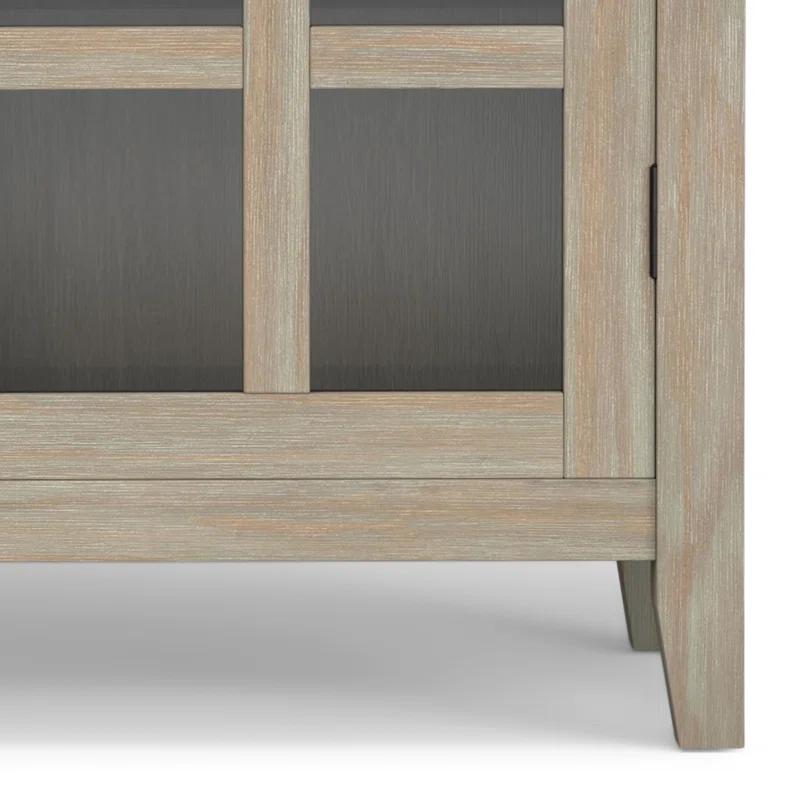 Simpli Home Artisan 38"W Solid Wood 4-Shelf Medium Storage Cabinet with Glass Doors and Adjustable Shelves