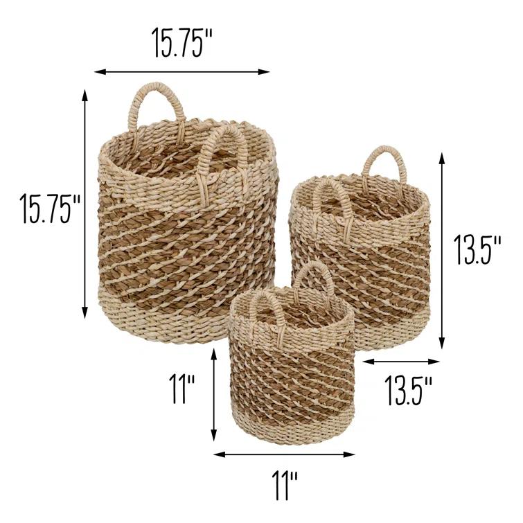Coastal Wicker Basket With Handles - Set of 3