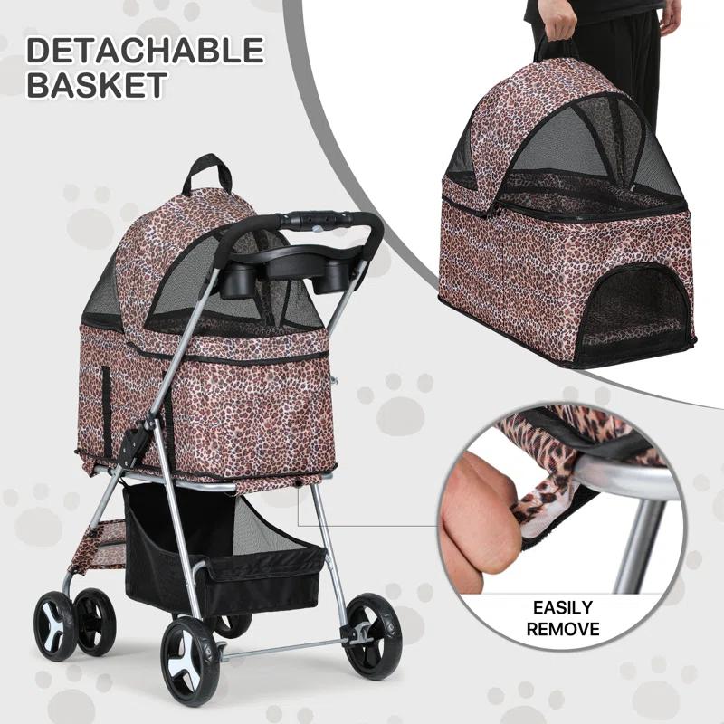 MoNiBloom Folding Pet Stroller, Foldable Dog Jogger Stroller with Detachable Carrier, Basket and Cup Holder