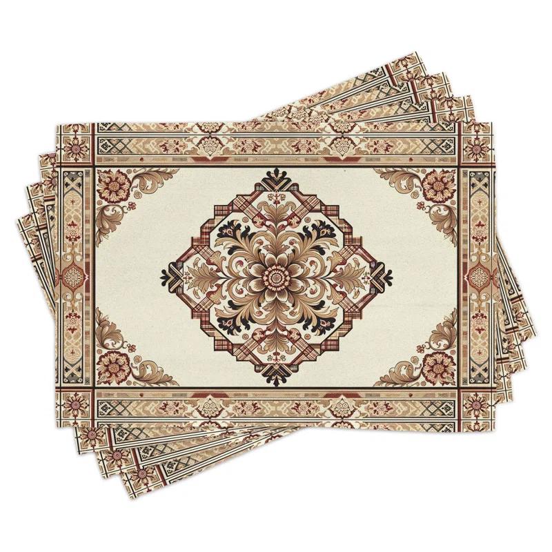 Ambesonne Ambesonne Oriental Floral Table Runner & Placemats Placemat 4 pcs + Runner 16"x72" Brown Caramel