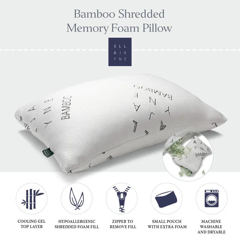 Ella Jayne Home Ella Jayne Bamboo 2-Piece Bundle: Bamboo Mattress Pad & Shredded Memory Foam Pillow Jumbo
