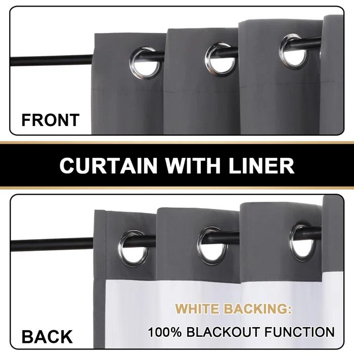 The Twillery Co.® Adona Thermal Insulated Bedroom Curtain Solid Color Room Darkening Blackout Grommet Heat Blocker Curtain Panels with White Liner