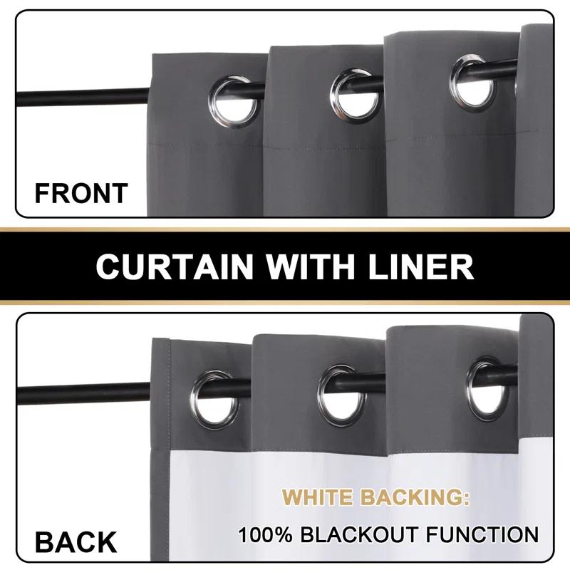 The Twillery Co.® Adona Thermal Insulated Bedroom Curtain Solid Color Room Darkening Blackout Grommet Heat Blocker Curtain Panels with White Liner