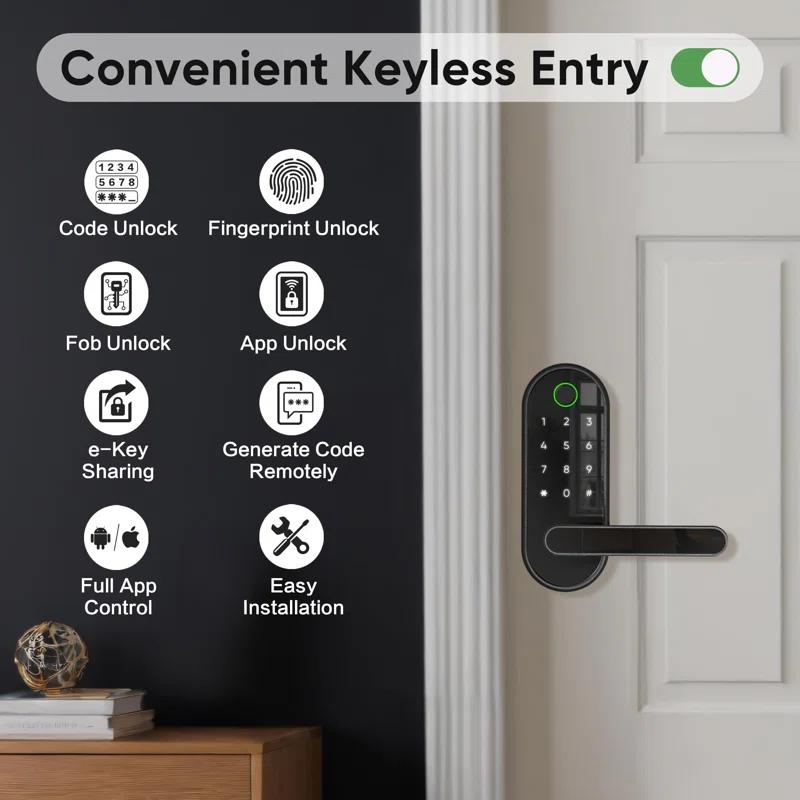 Keyless Entry Fingerprint Digital Smart Lock: Electronic Door Lock With Password, Electric Door Handle, Biometric Door Handle (Black)