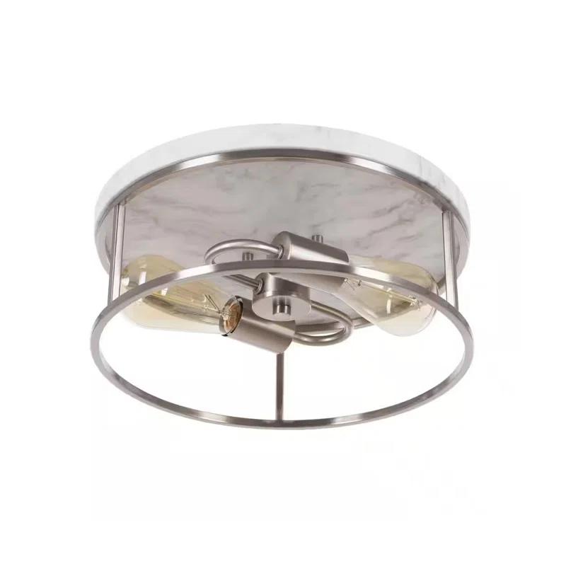 Marshel 13"W 2-Lightwith Black Marbled Base Flush Mount Light Fixture