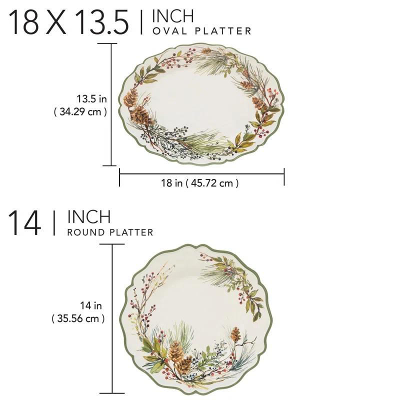 Winters Forest Melamine 2pc Platter Set - round 14" Oval 18" x 13.5 (Set of 2)