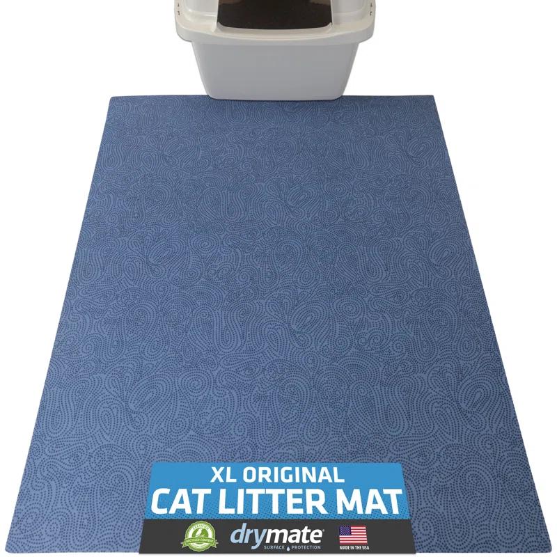 Drymate XL Original Cat Litter Mat, Contains Mess from Box, Protects Floors, Urine-Proof, Machine Washable, Soft on Kitty Paws, Absorbent, Waterproof (29”x36”) (Borage Blue) (USA Made)