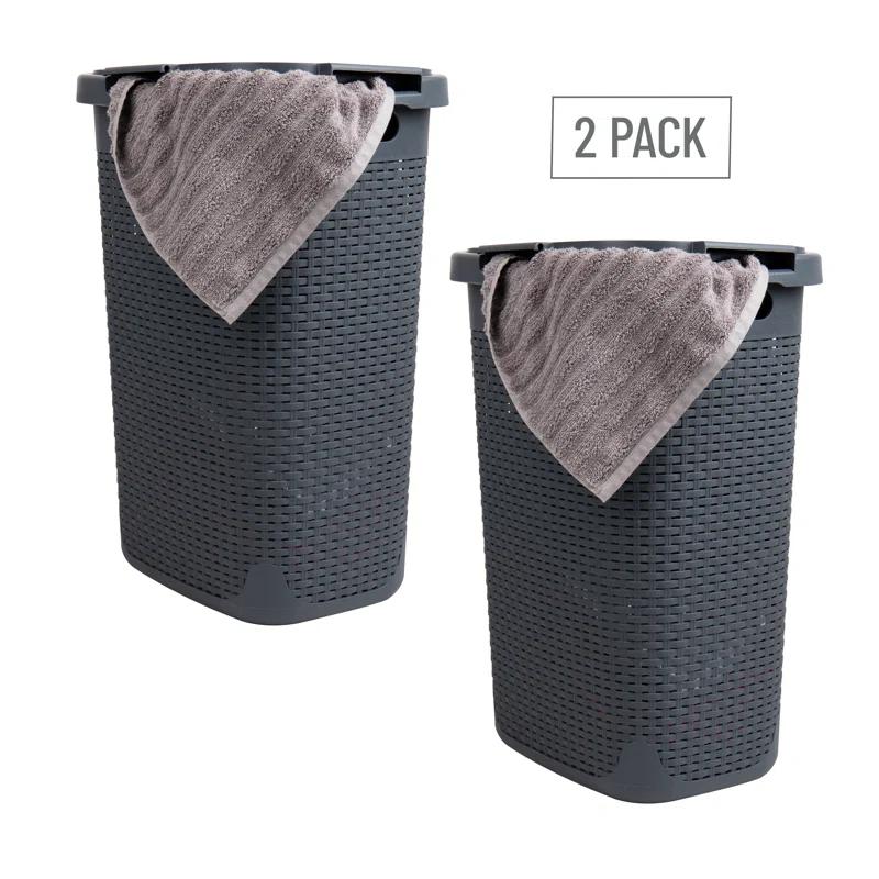 Mind Reader Mind Reader 60L Slim Laundry Hamper, Clothes Basket, Lid, Wicker Style, Plastic