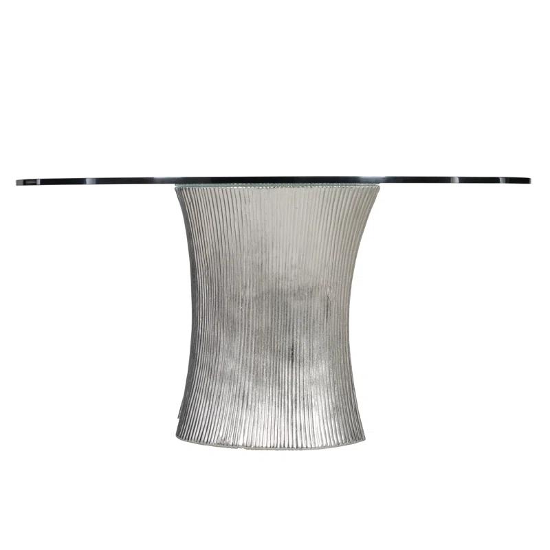 Serpentine Round Glass Top Metal Base Dining Table
