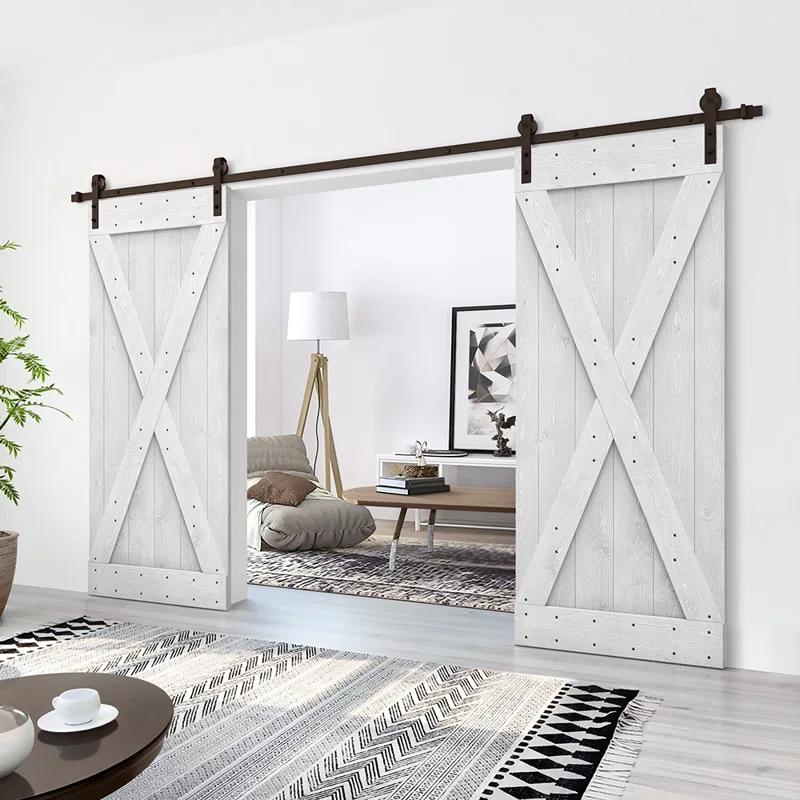 Calhome 84'' Solid Wood Paneled Painted with Installation Hardware Kit Barn Door