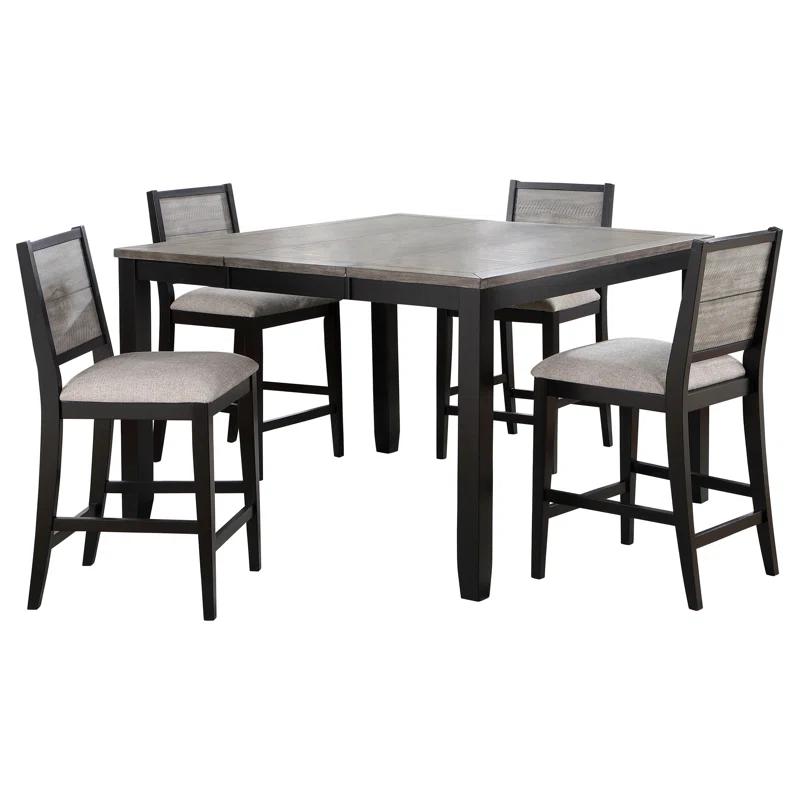Crafters and Weavers Heritage Design - Elodie 5-Piece Extension Leaf Counter Dining Set Black