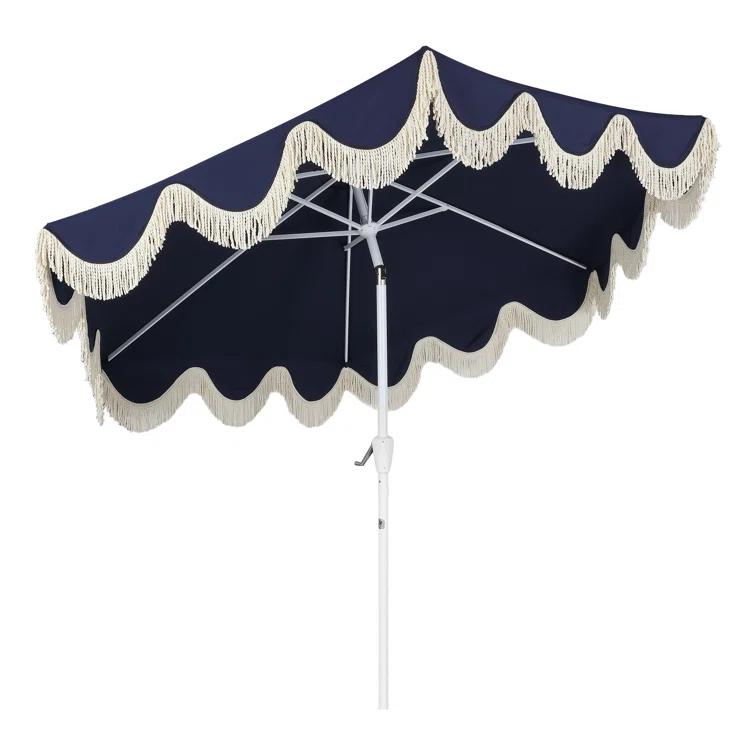 Arlmont & Co. Teretha 9 ft. Classic Cottage Tassel Market Patio Umbrella with Auto-Tilt, Crank, and UV Protection & Reviews | Wayfair