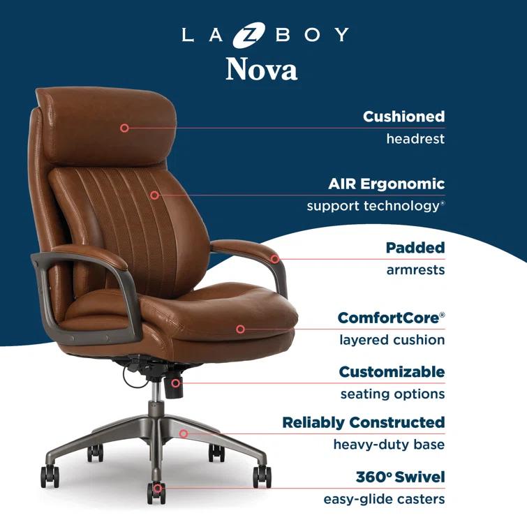 La-Z-Boy La-Z-Boy® Nova Executive Office Chair, Patented AIR Ergonomic Support Technology®, High-Back Premium Comfort & Support, Vegan PU Leather