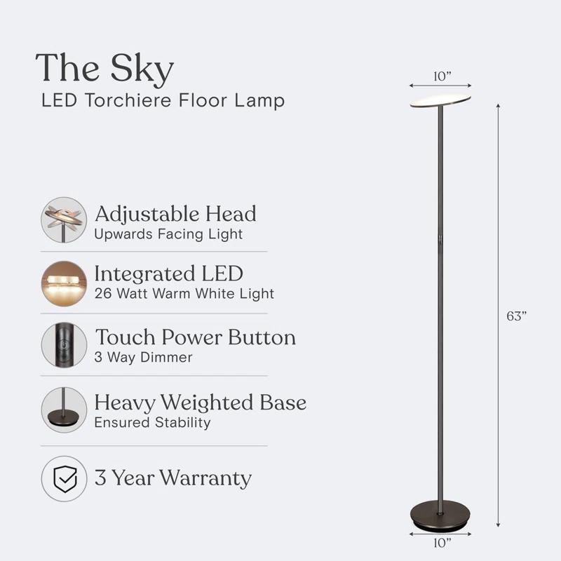 Brightech Sky Industrial 63 in. Dimmable LED Floor Lamp with Adjustable Head