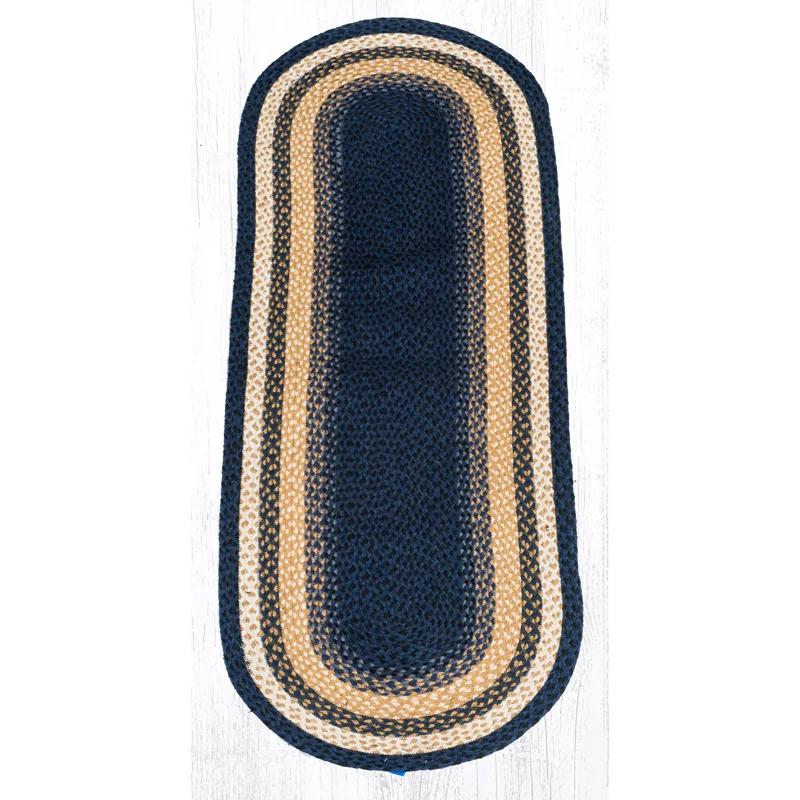 Earth Rugs Light Blue/Dark Blue/Mustard Braided Area Rug