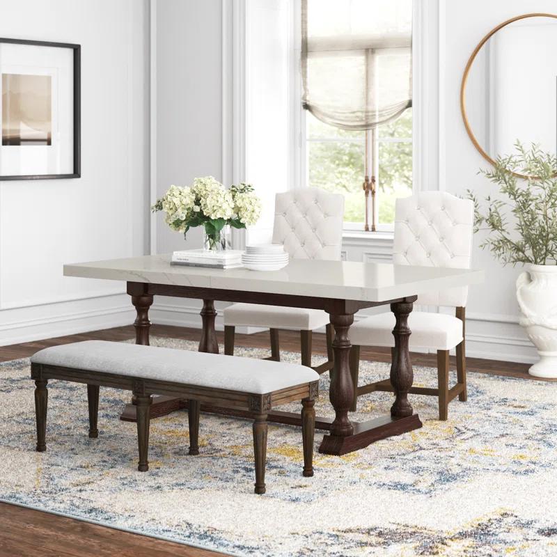 Espresso Elegance Rectangular Dining Table with White Marble Top