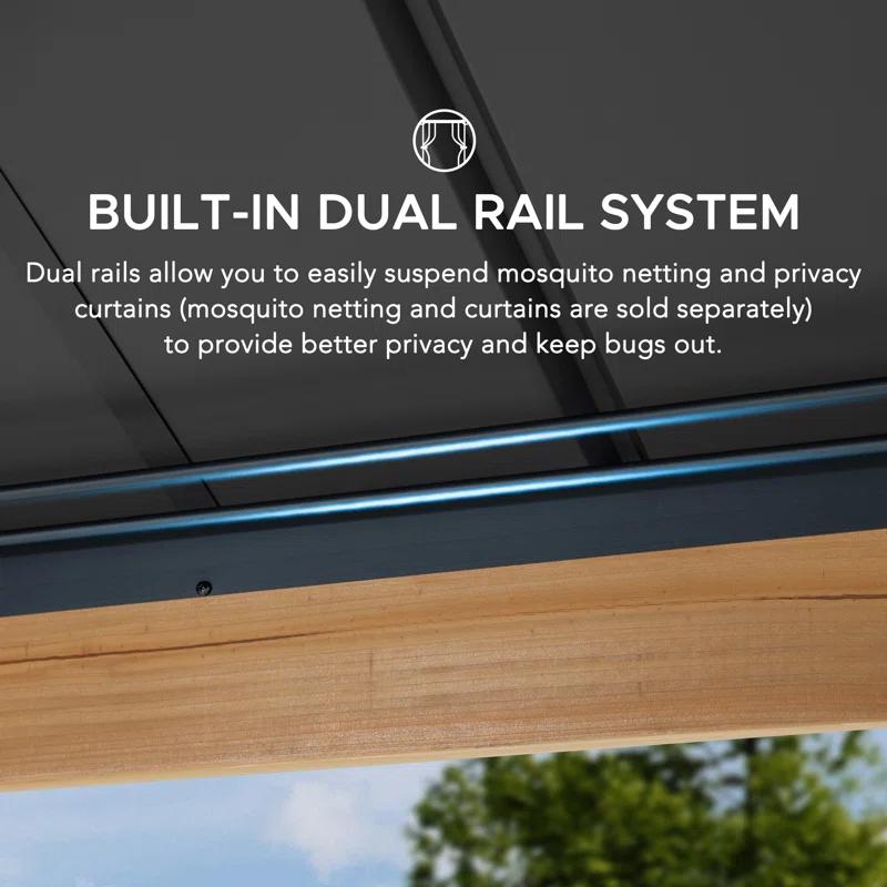 Sunjoy Sunjoy 12x20 ft. Wood Gazebo, Outdoor Patio Steel Hardtop Gazebo with 2-tier Metal Roof, Suitable for Patios, Lawn and Backyard, Matte Black Roof