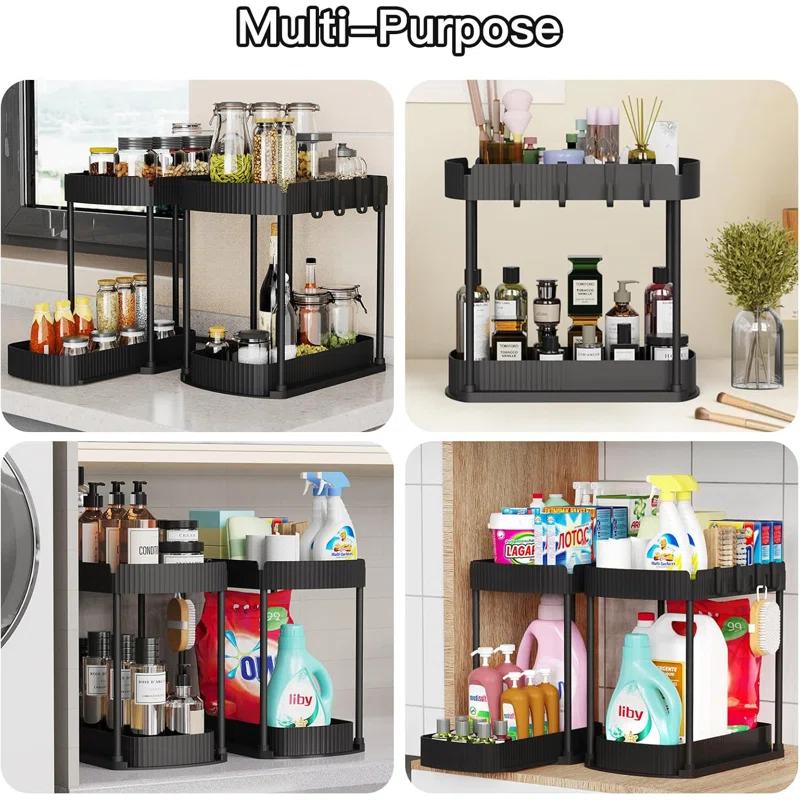 17 Stories 2 Pack Multi-Purpose Pull-Out Storage Organizers, Under Sink Organizers And Storage For Bathroom & Kitchen, Under Cabinet Organizers And Storage, 12.8 Inch, Black