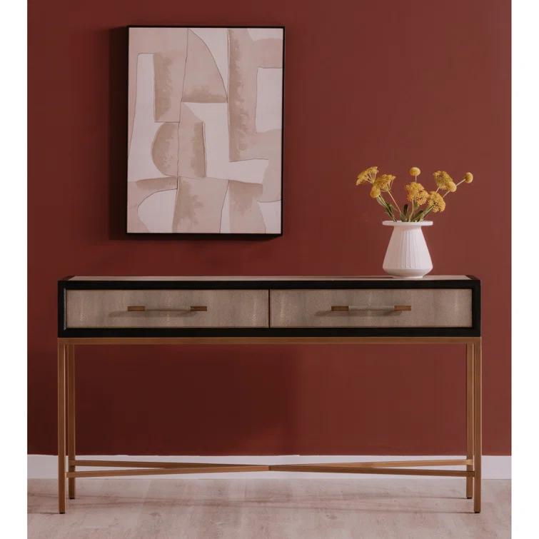Contemporary Meera 59" Gray and Gold Console Table with Storage