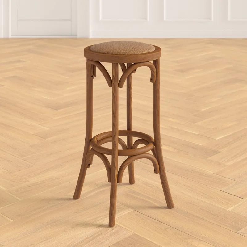 Dovecove Rae 24" Round Rattan Seat Counter Stool with Solid Wood Frame
