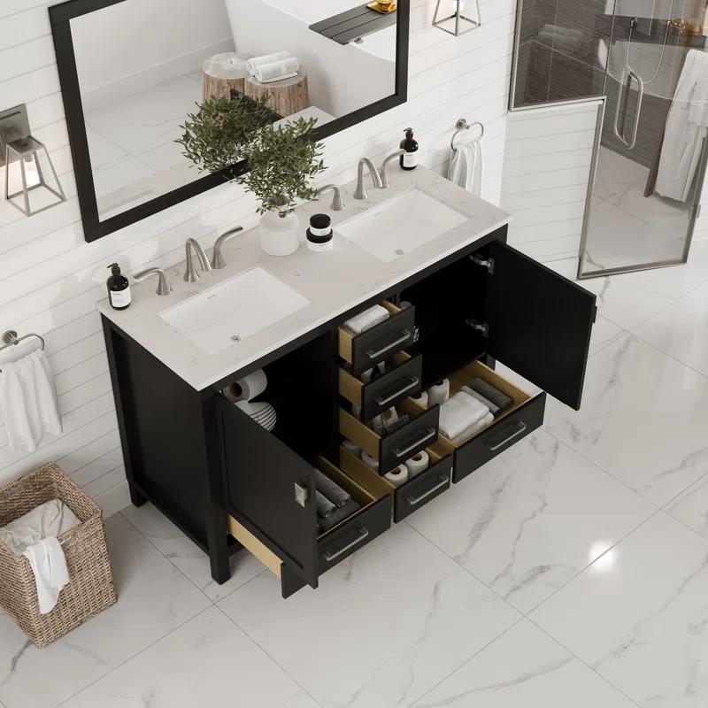 Eviva Eviva Aberdeen 48"W X 22"D White Double Sink Bathroom Vanity With White Carrara Quartz Countertop And Undermount Porcelain Sinks