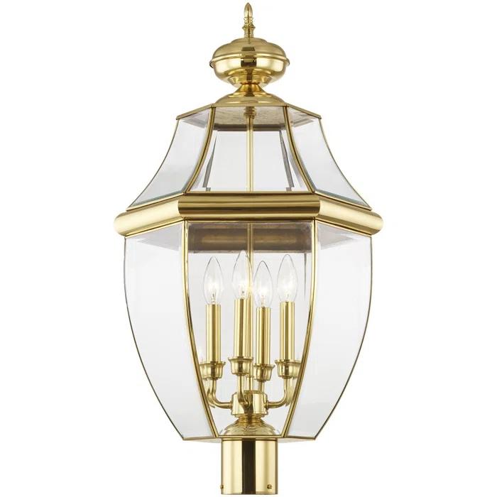 Lighting Lumens 4 Light Outdoor Post Lantern Pendant Lighting Fixture - Clear Beveled Glass Shade
