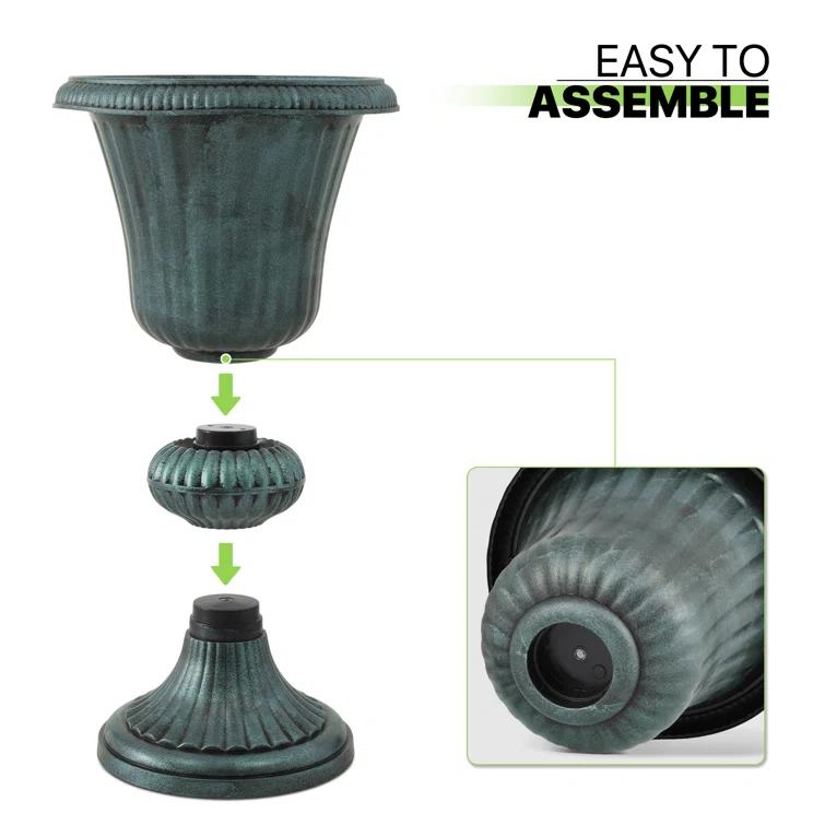 Charlton Home® Ciresila Classic Moroccan Bronze Urn Planter Decorative Outdoor Flower Pot with Stand for Garden Front Column and Wedding Decor