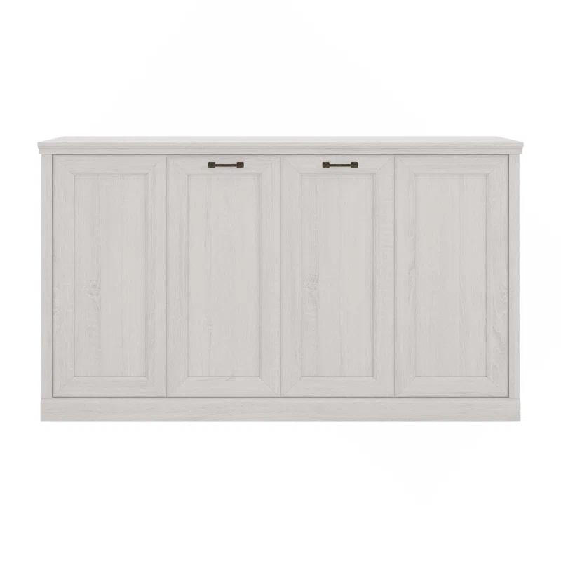 Impact Outdoor Twin Size Horizontal Murphy Bed, Hideaway Wall Bed, Folding Into Cabinet, Space Saving Furniture For Multipurpose Guest Room, Home Office, Rustic White