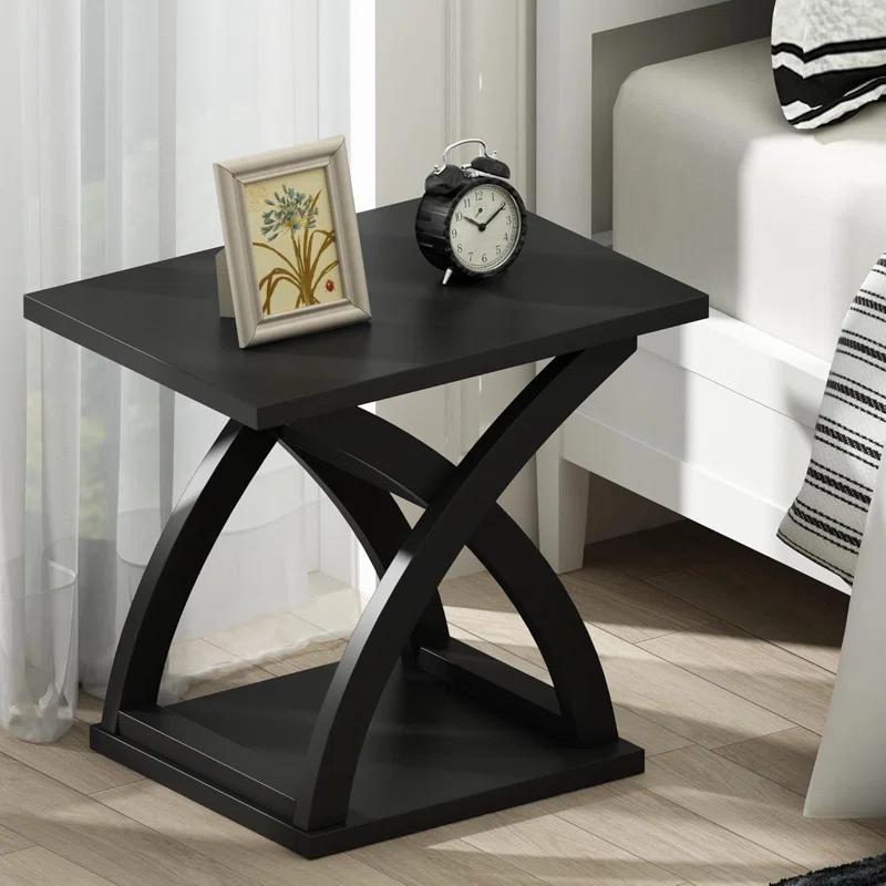 End Side Table Set Of 2, Modern End Table With Storage Shelf, X-Design Side Table Living Room