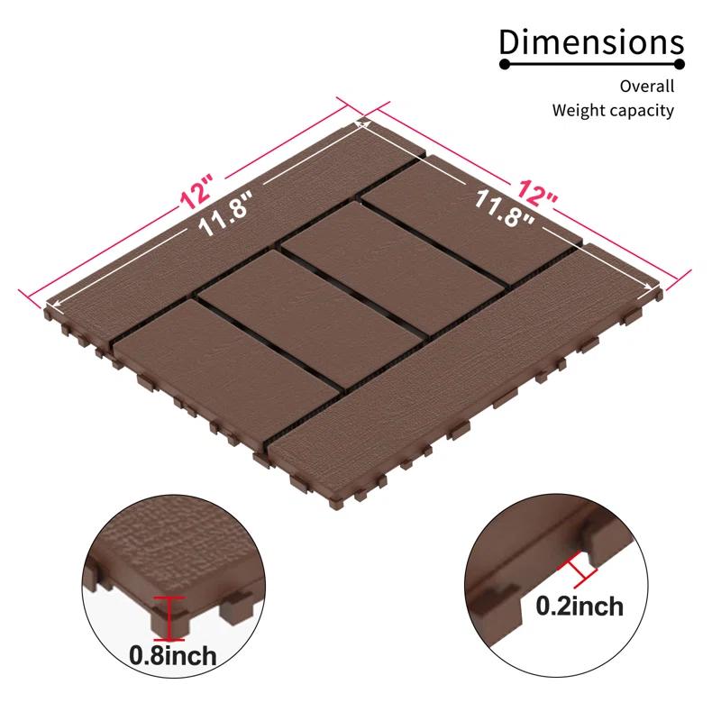 AONYAYBM 12" X 12" Plastic Interlocking Deck Tile,(Set Of 44)