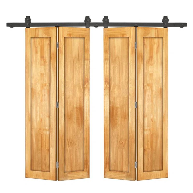 Calhome 1 Panel Shaker Pine Wood Double Bi-Fold Door with Sliding Barn Door Hardware Kit