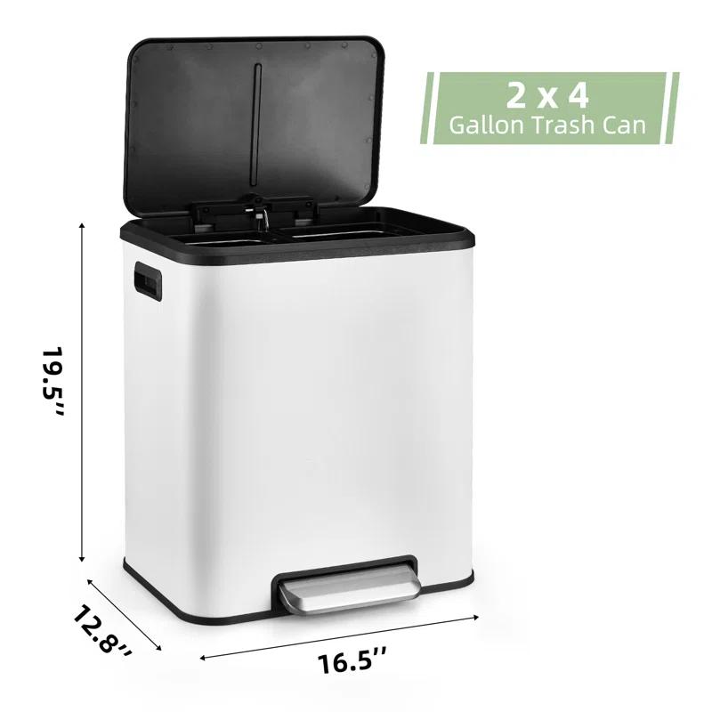 Sangdo Stainless Steel Step On Multi-Compartment Trash/Recycling Bins - 8 Gallons