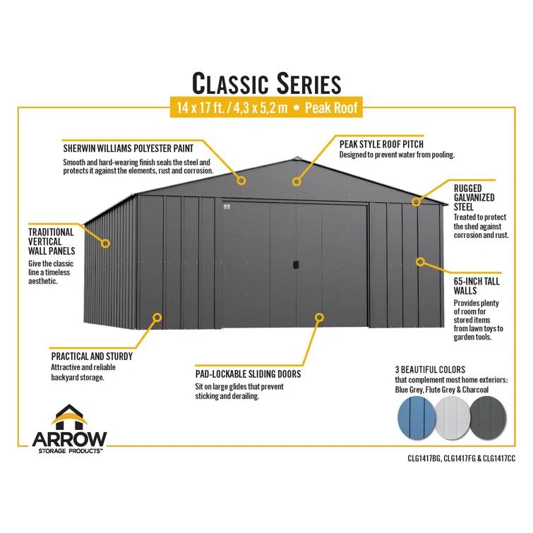 Arrow Arrow Classic Metal Shed, 14 x 17