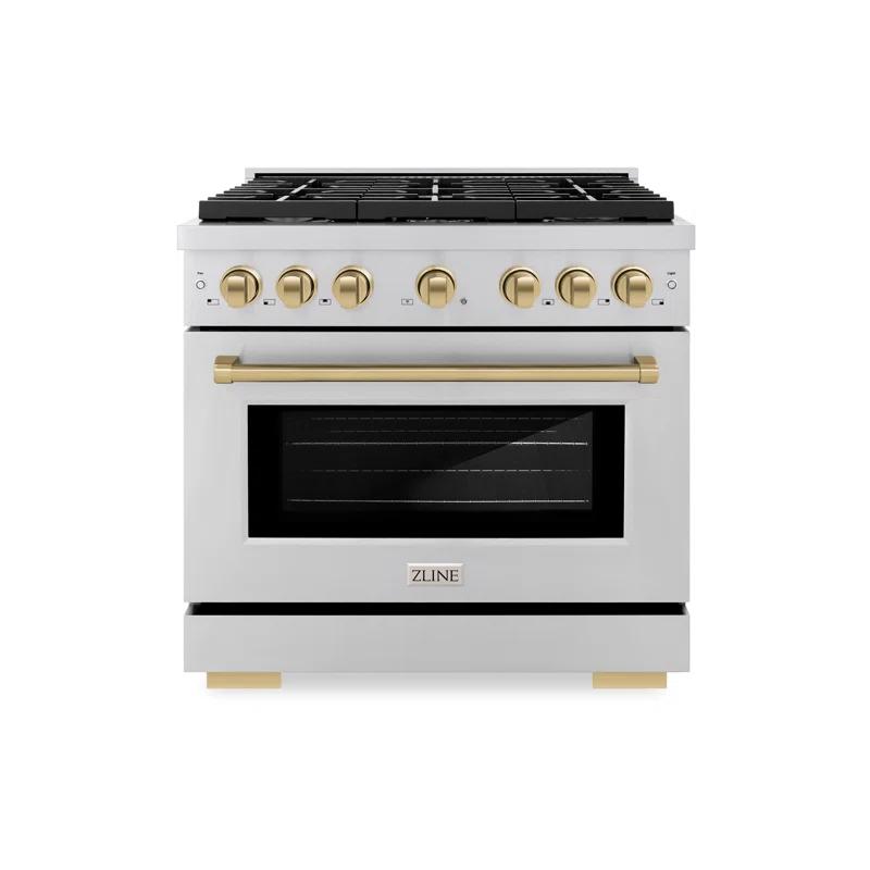 ZLINE ZLINE Autograph Edition 36 in. 5.2 cu. ft. Paramount Dual Fuel Range W/ 6 Burner Gas Cooktop & Electric Convection Oven in Stainless Steel W/ Champagne Bronze Accents (SDRZ-36-CB) SDRZ-36-CB