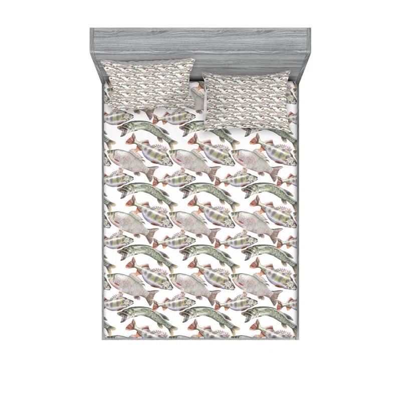 Ambesonne Ambesonne Fishes Fitted Sheet & Pillow Sham ,Multicolor