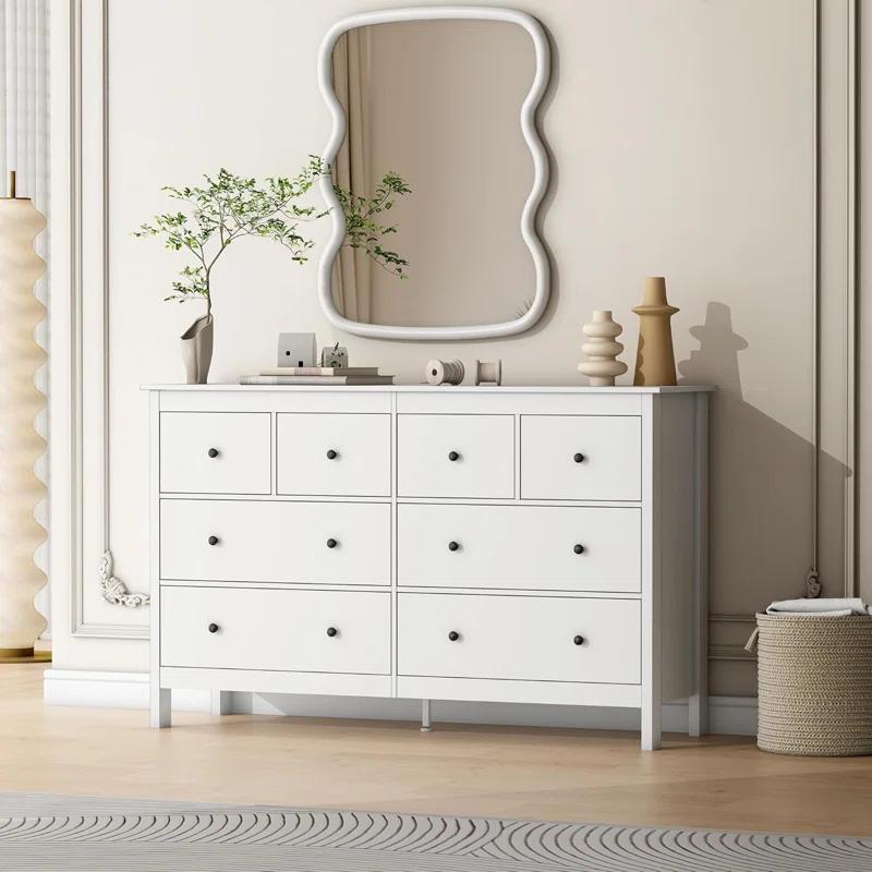 50" Modern White Dressers& Chests of Drawers, 8 Drawer Wide Dresser for Bedroom, Living Room