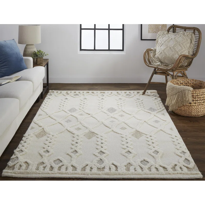 The Twillery Co.® Eulalie Geometric Handmade Tufted Wool/Cotton Ivory Area Rug