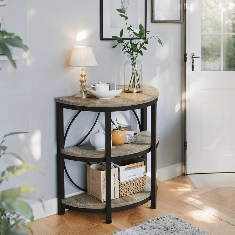 17 Stories 3-Tier Half Round End Table, Narrow Side Table with Metal Frame, Small Half Moon Accent Table for Living Room, Bedroom