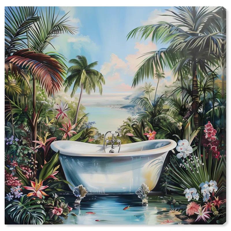 Art Remedy Paradise Bathtub Tropical Bathroom Wall Art by Art Remedy
