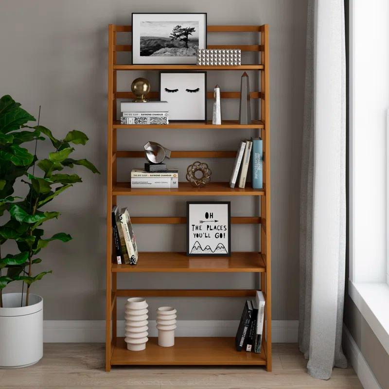 Simpli Home Acadian 30"W Solid Wood 5 Shelf Ladder Bookcase with Open Shelves