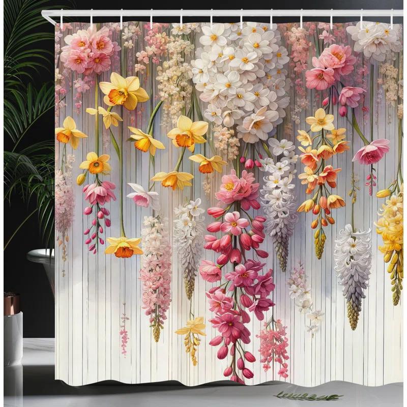 Ambesonne Floral Shower Curtain with Hooks Included